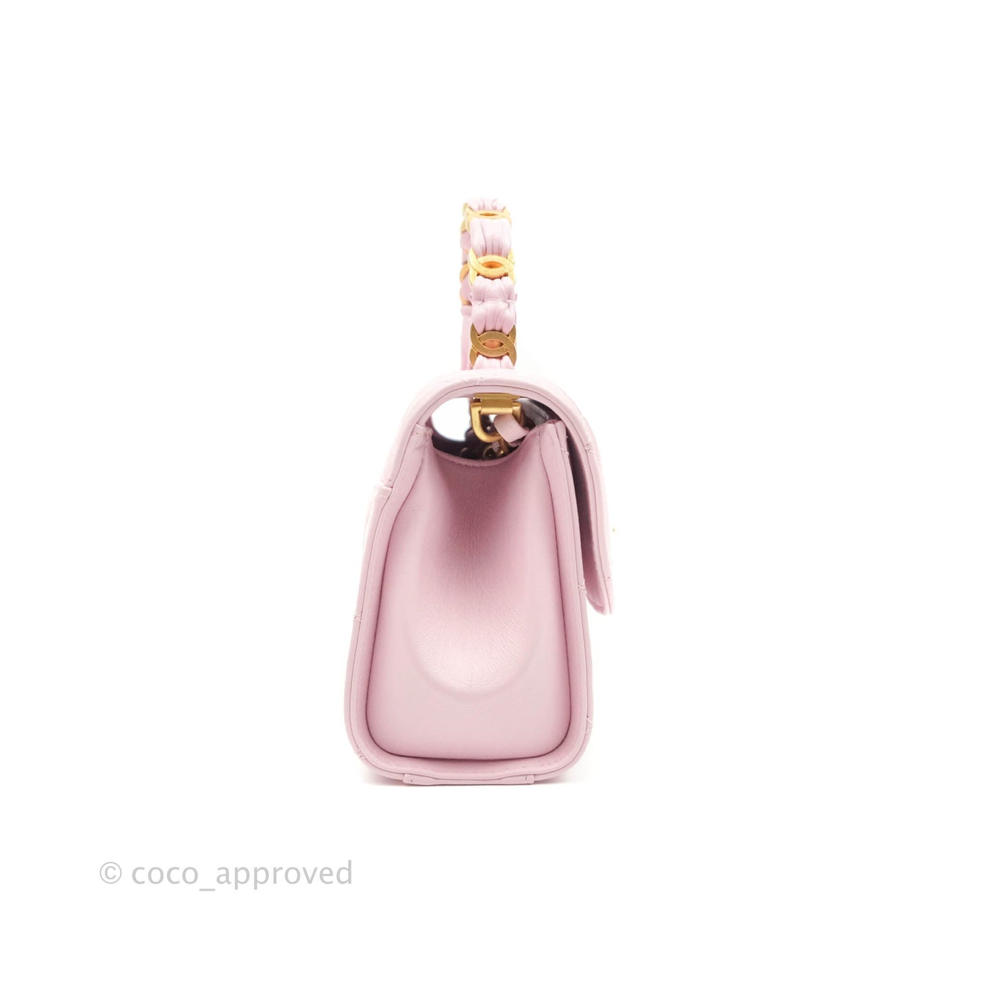 Chanel Mini Flap Bag with Top Handle Pink Crumpled Lambskin Aged Gold Hardware