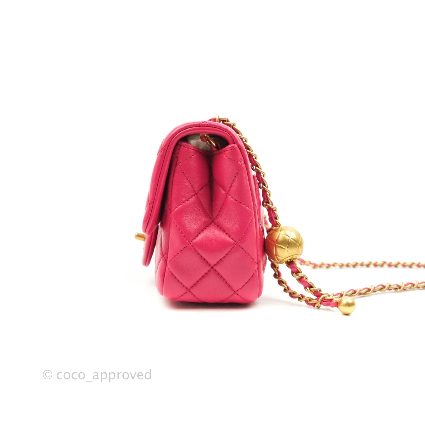 Chanel Pearl Crush Mini Square Quilted Pink Lambskin Aged Gold Hardware