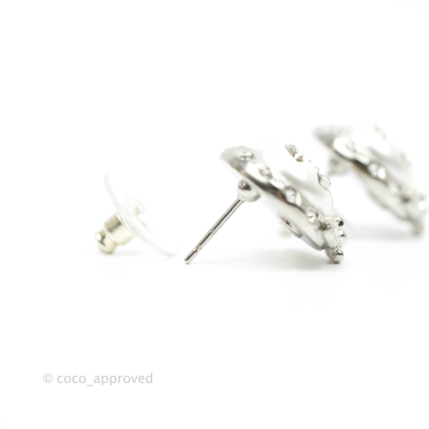 Chanel CC Crystal Earrings Silver Tone 21B