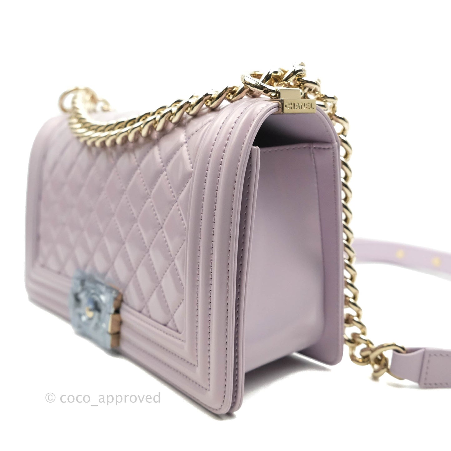 Chanel Quilted Medium Boy Iridescent Lilac Calfskin Light Gold Hardware