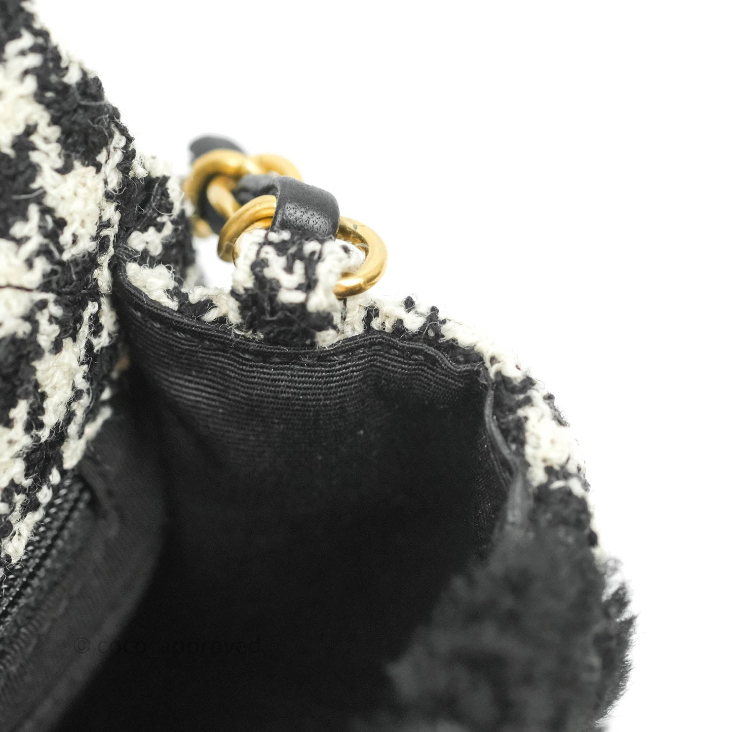 Chanel Mini Square Flap Shearling & Tweed Black & White Aged Gold Hardware 20A