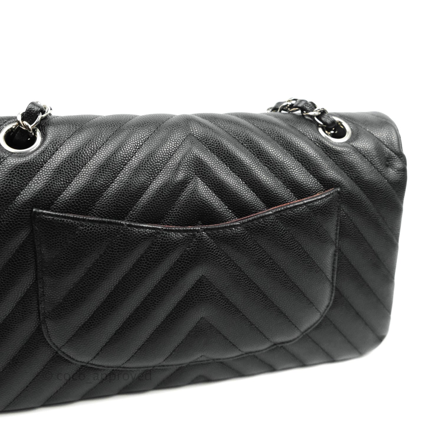 Chanel Classic M/L Medium Chevron Double Flap Black Caviar Silver Hardware