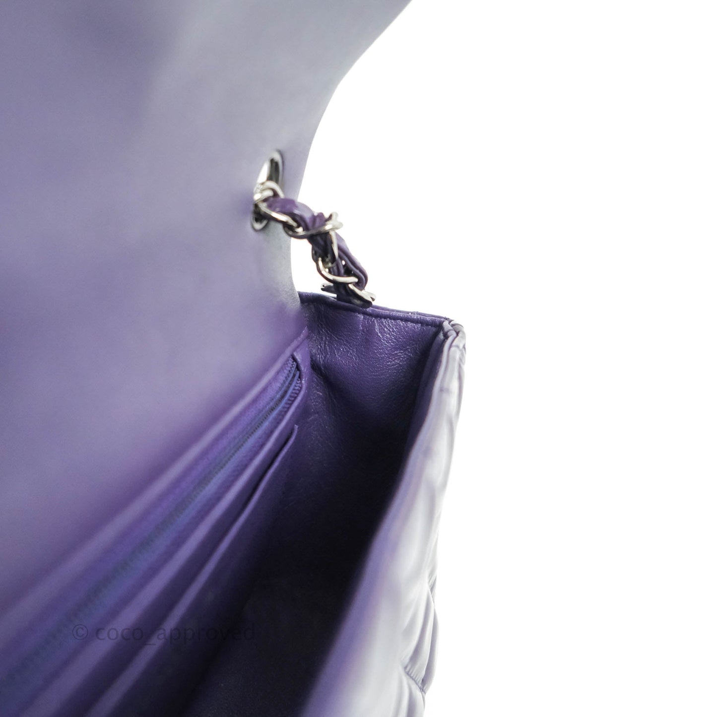 Chanel Quilted Mini Rectangular Flap Purple Patent Gun Metal