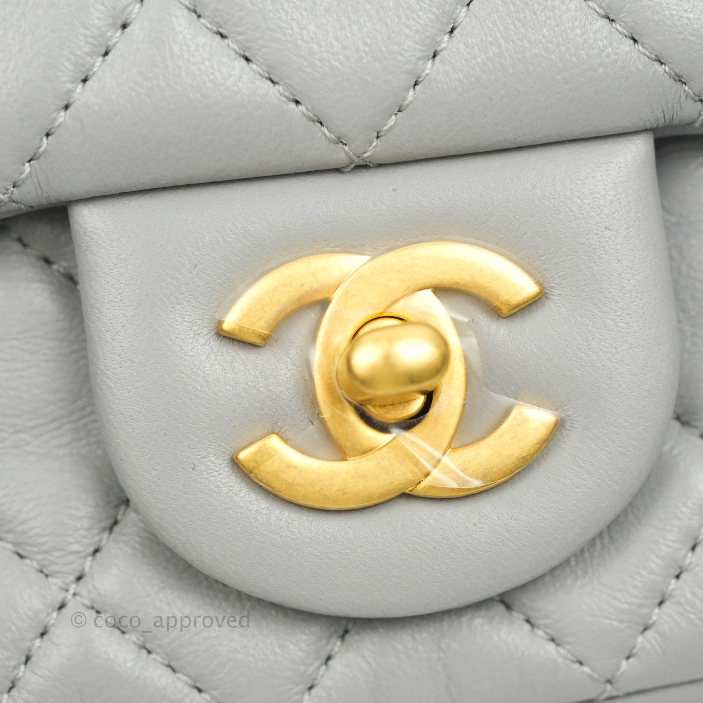 Chanel Mini Rectangular Pearl Crush Quilted Grey Lambskin Aged Gold Hardware