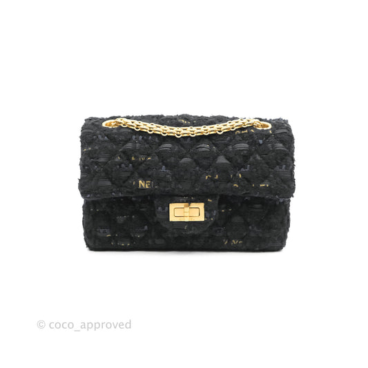 Chanel Mini Reissue 224 Tweed Black Aged Gold Hardware