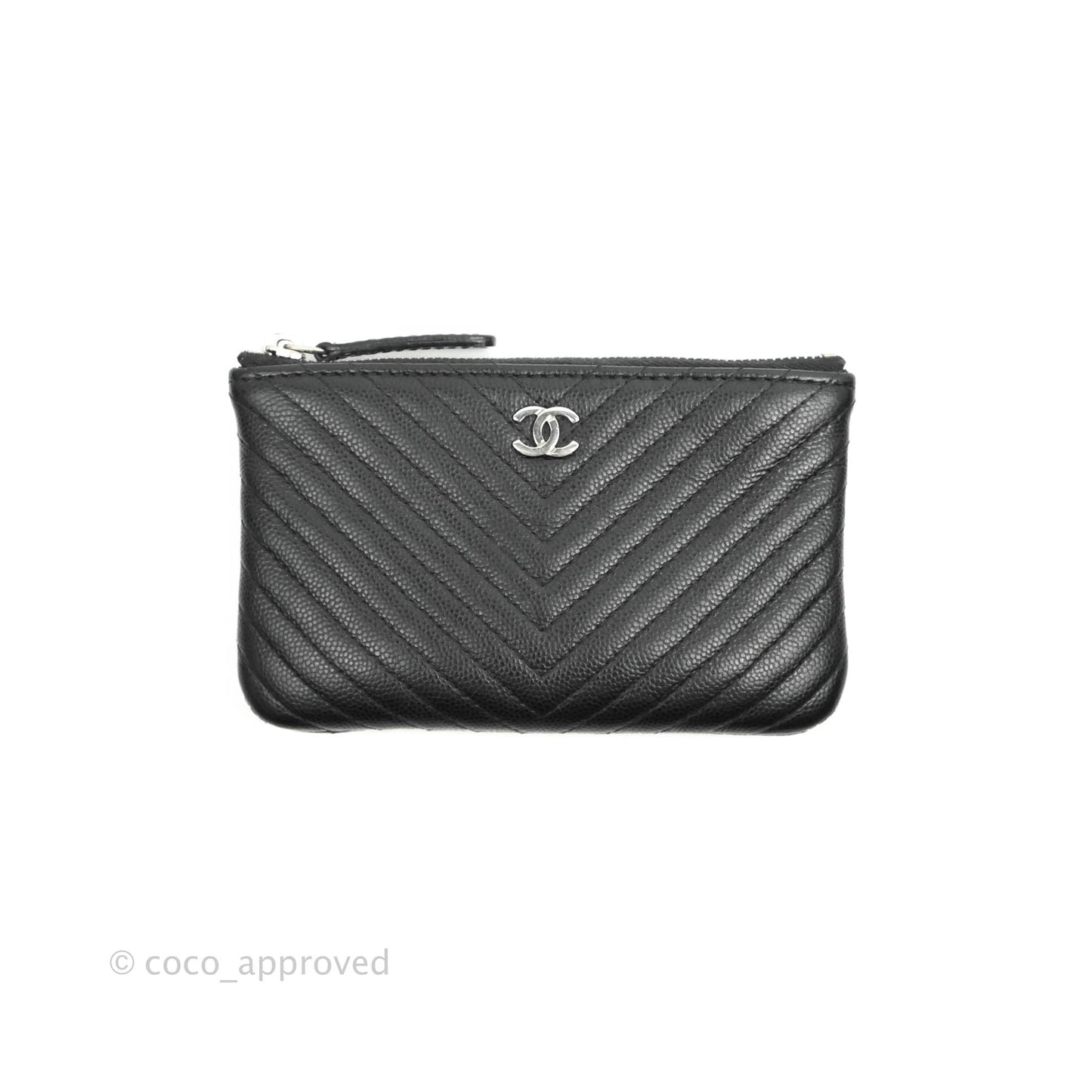 Chanel Chevron Mini O Case Black Caviar Silver Hardware
