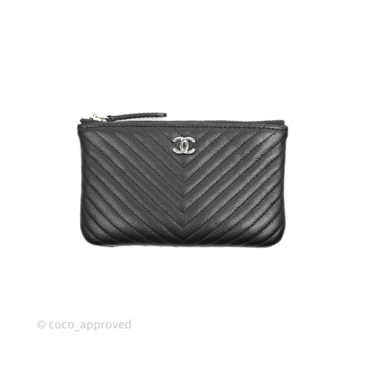 Chanel Chevron Mini O Case Black Caviar Silver Hardware