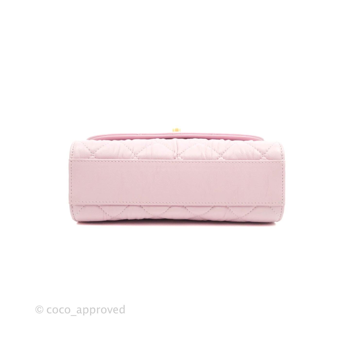 Chanel Mini Flap Bag with Top Handle Pink Crumpled Lambskin Aged Gold Hardware