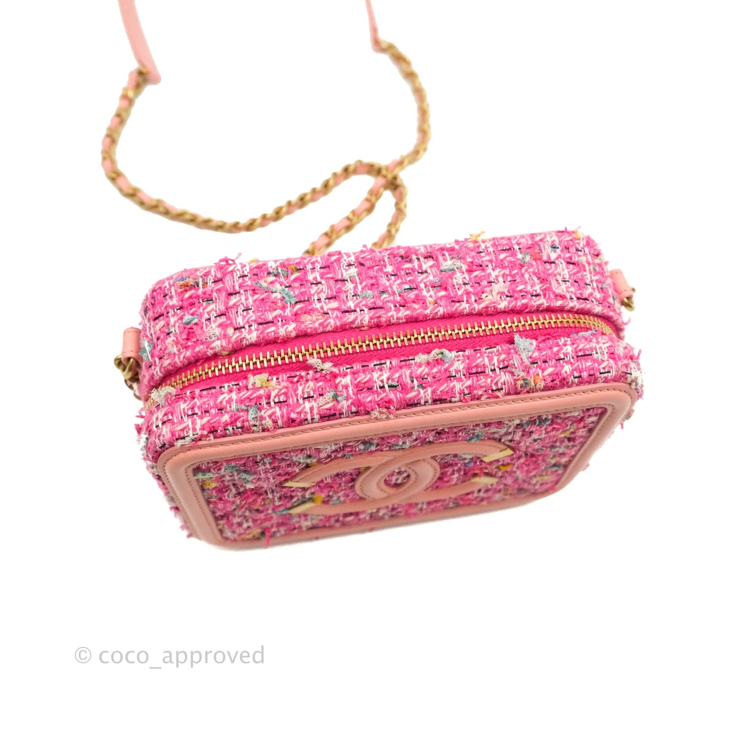Chanel CC Filigree Vanity Clutch With Chain Pink Tweed