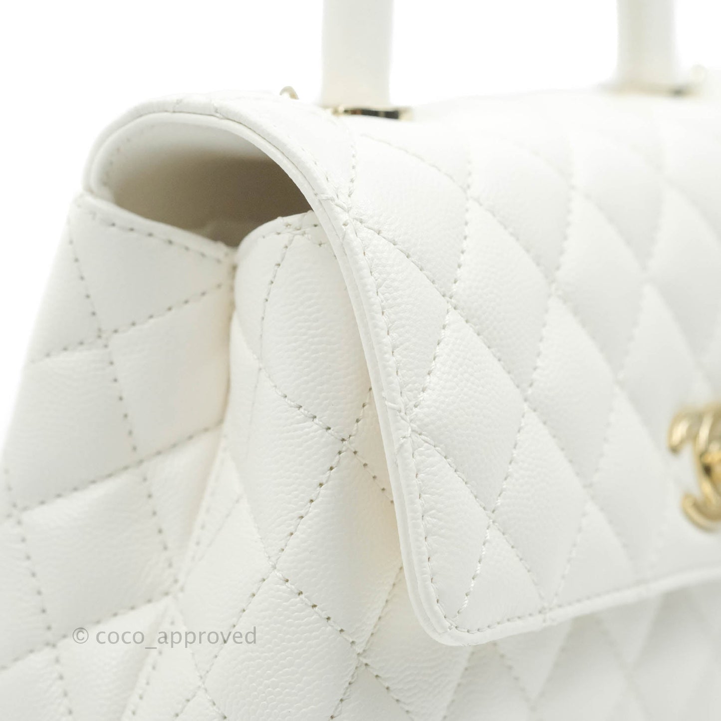 Chanel Mini (Small) Coco Handle Quilted White Caviar Gold Hardware