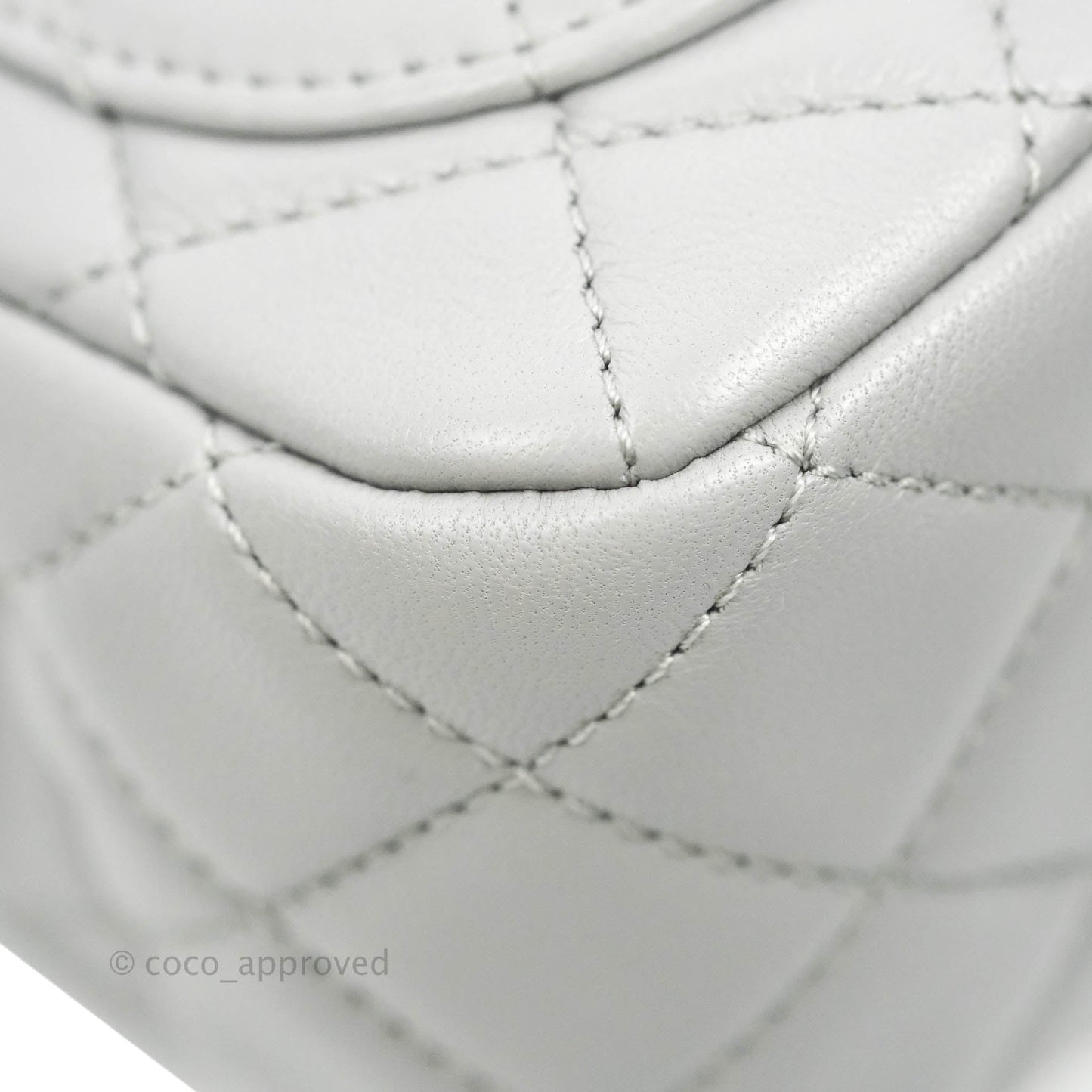 Chanel Pearl Crush Mini Square Quilted Grey Lambskin Aged Gold Hardware