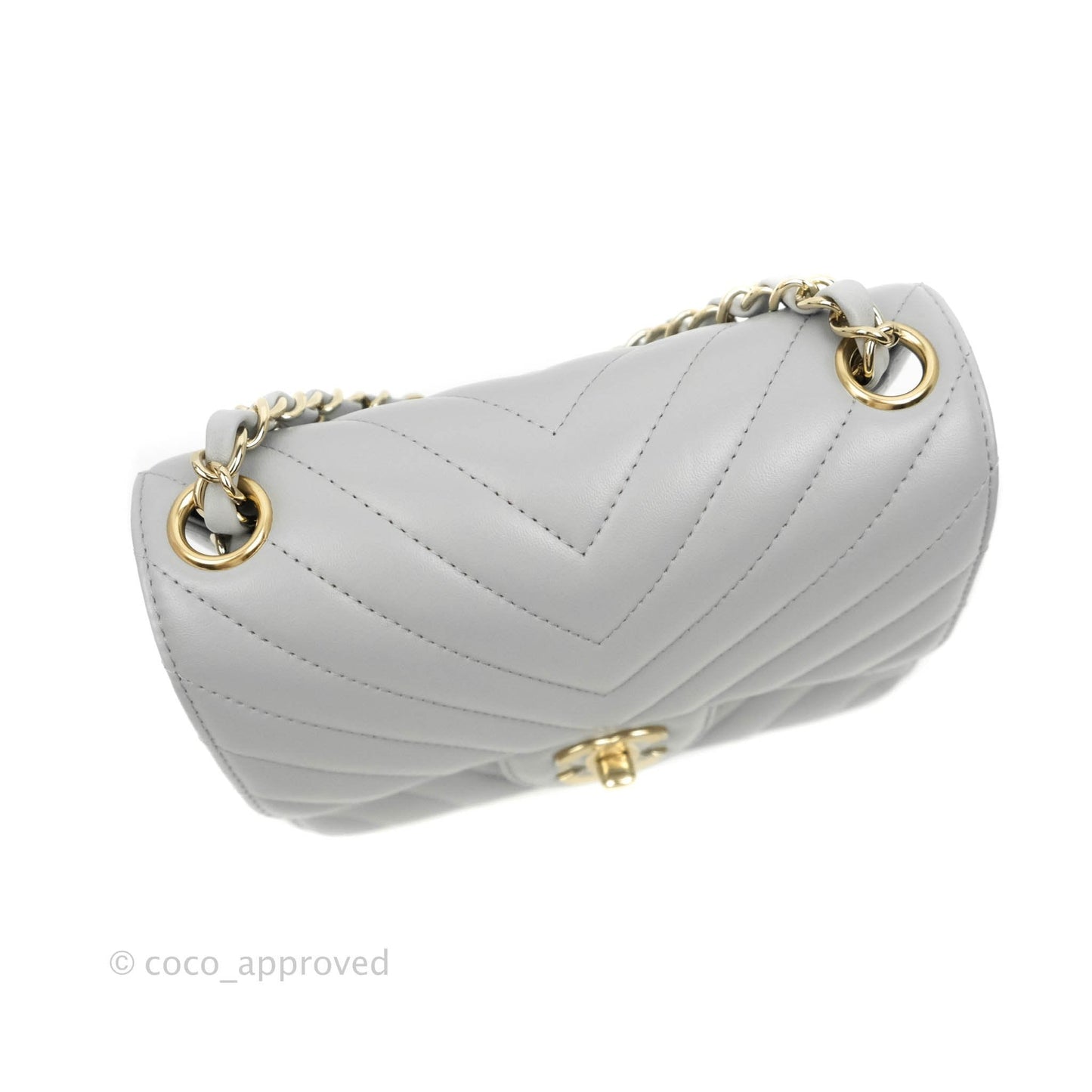 Chanel Mini Square Chevron Grey Lambskin Gold Hardware