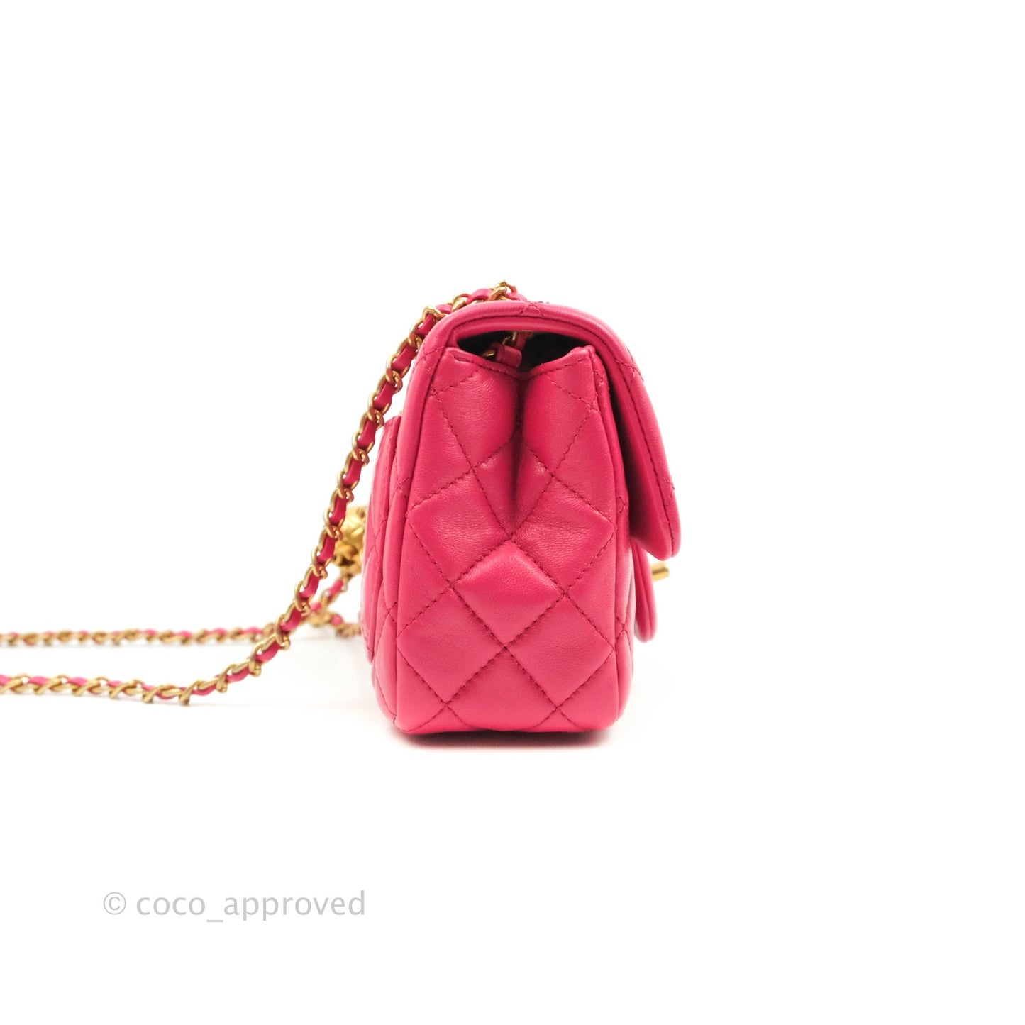 Chanel Pearl Crush Mini Square Quilted Pink Lambskin Aged Gold Hardware