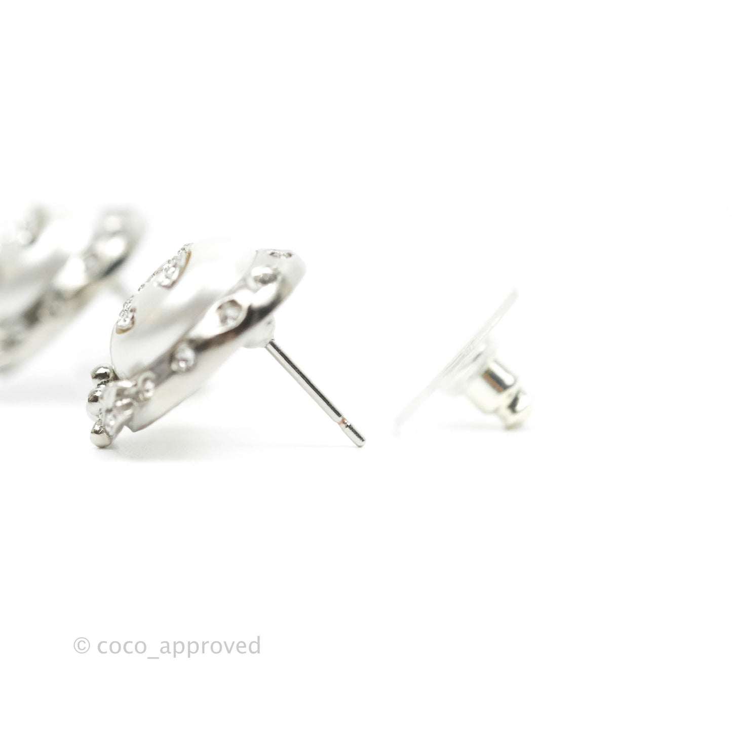 Chanel CC Crystal Earrings Silver Tone 21B