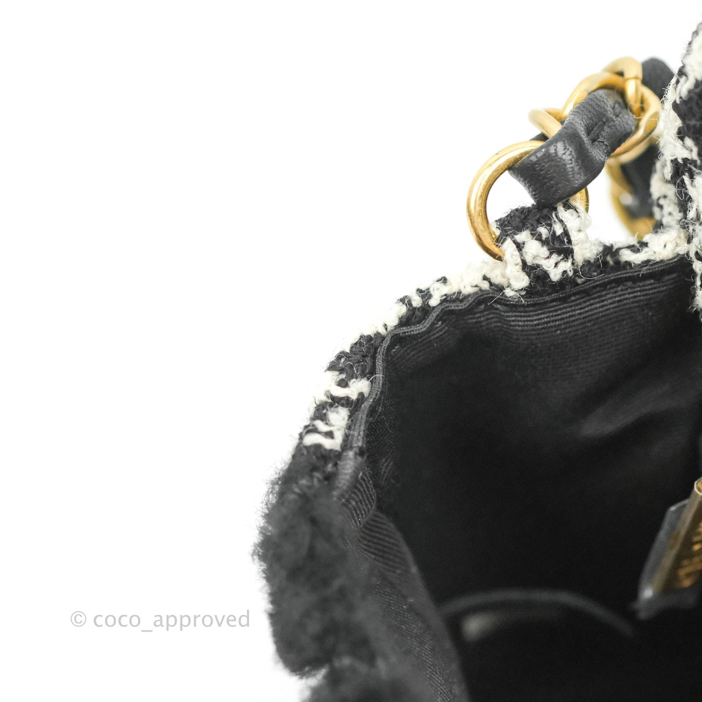 Chanel Mini Square Flap Shearling & Tweed Black & White Aged Gold Hardware 20A