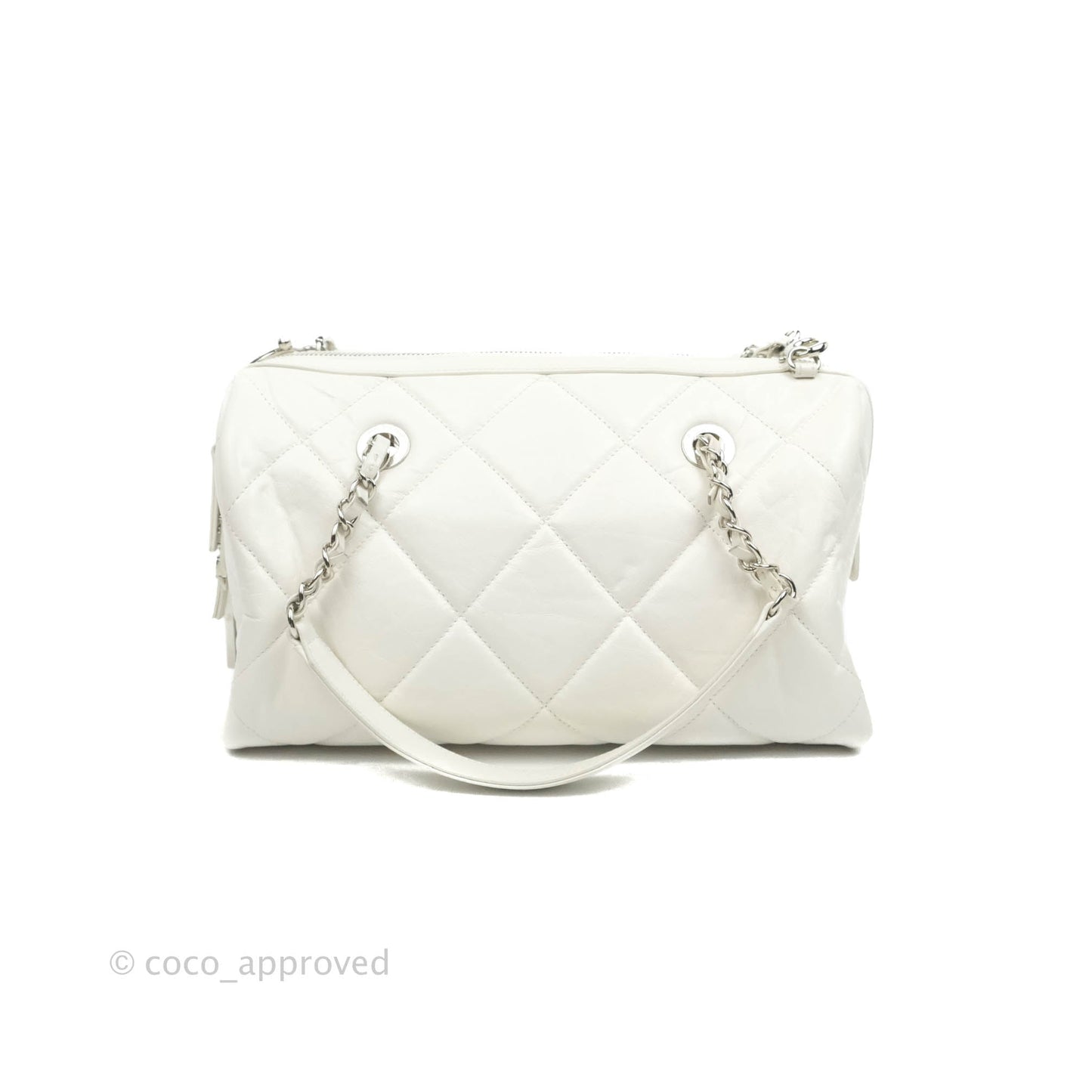 Chanel Calfskin Small Bowling Bag White Silver Hardware