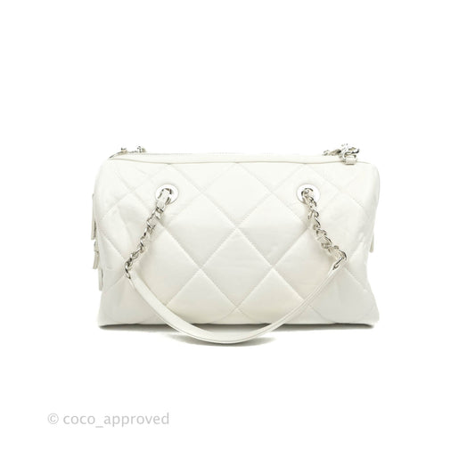 Chanel Calfskin Small Bowling Bag White Silver Hardware