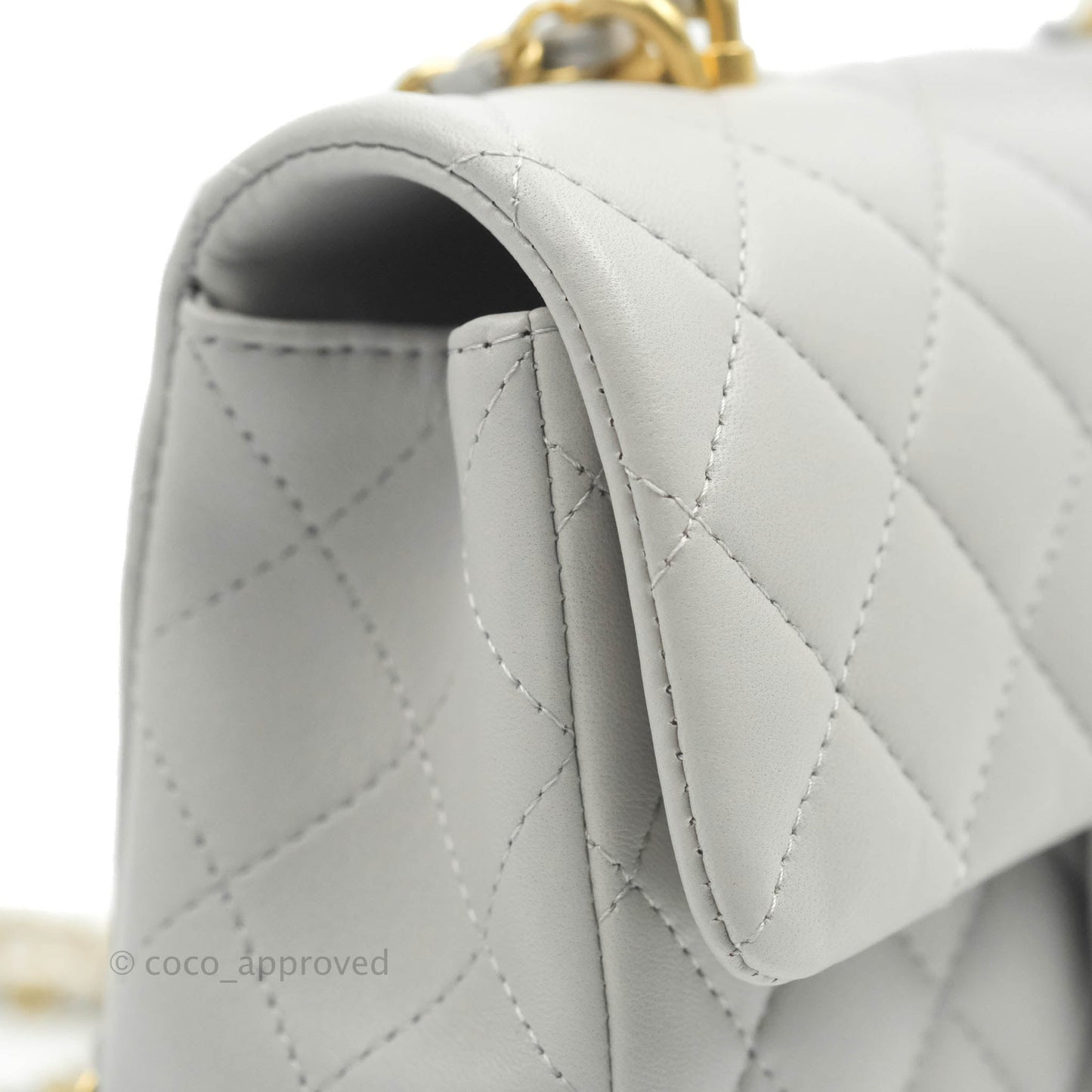 Chanel Top Handle Mini Rectangular Flap Bag Grey Lambskin Aged Gold Hardware