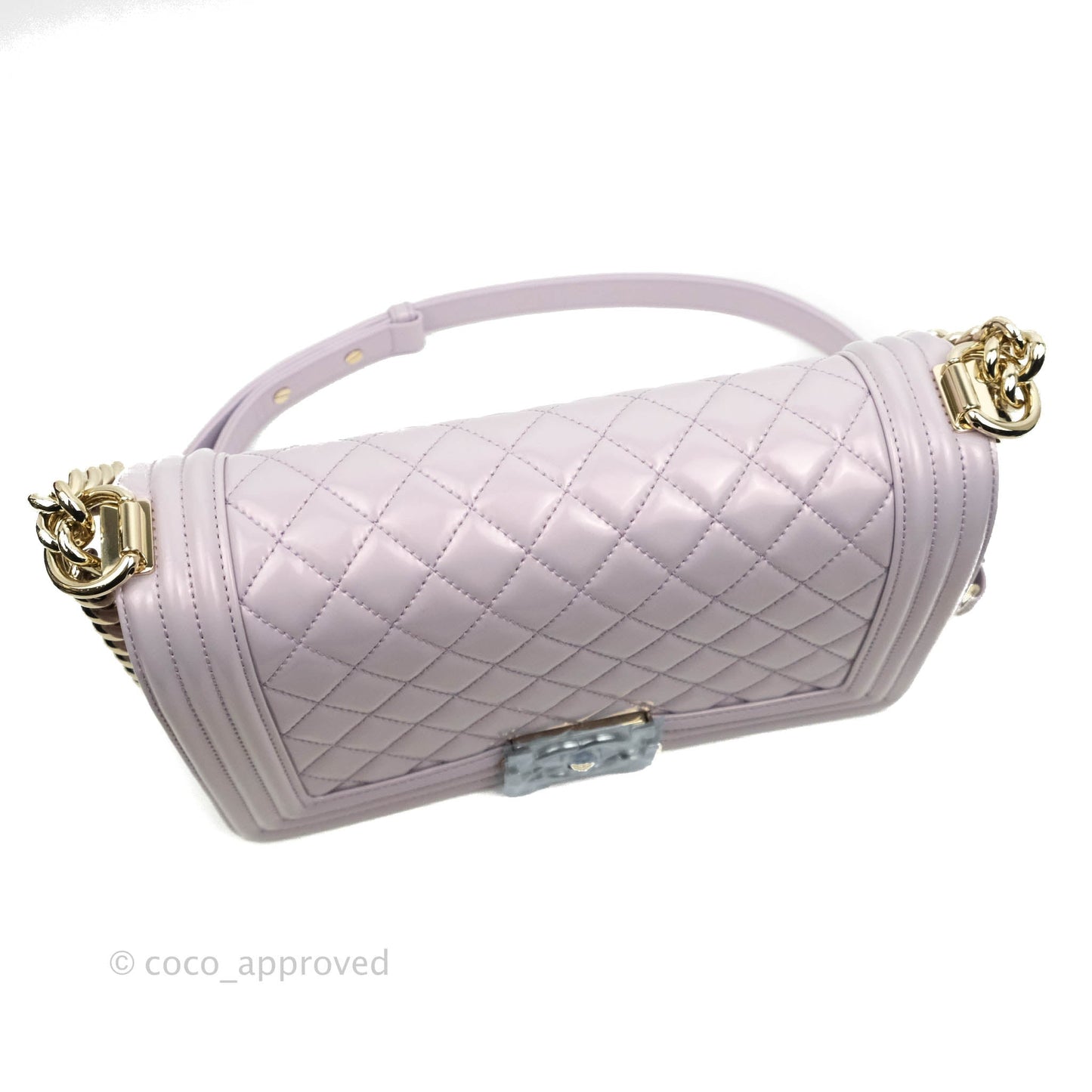 Chanel Quilted Medium Boy Iridescent Lilac Calfskin Light Gold Hardware