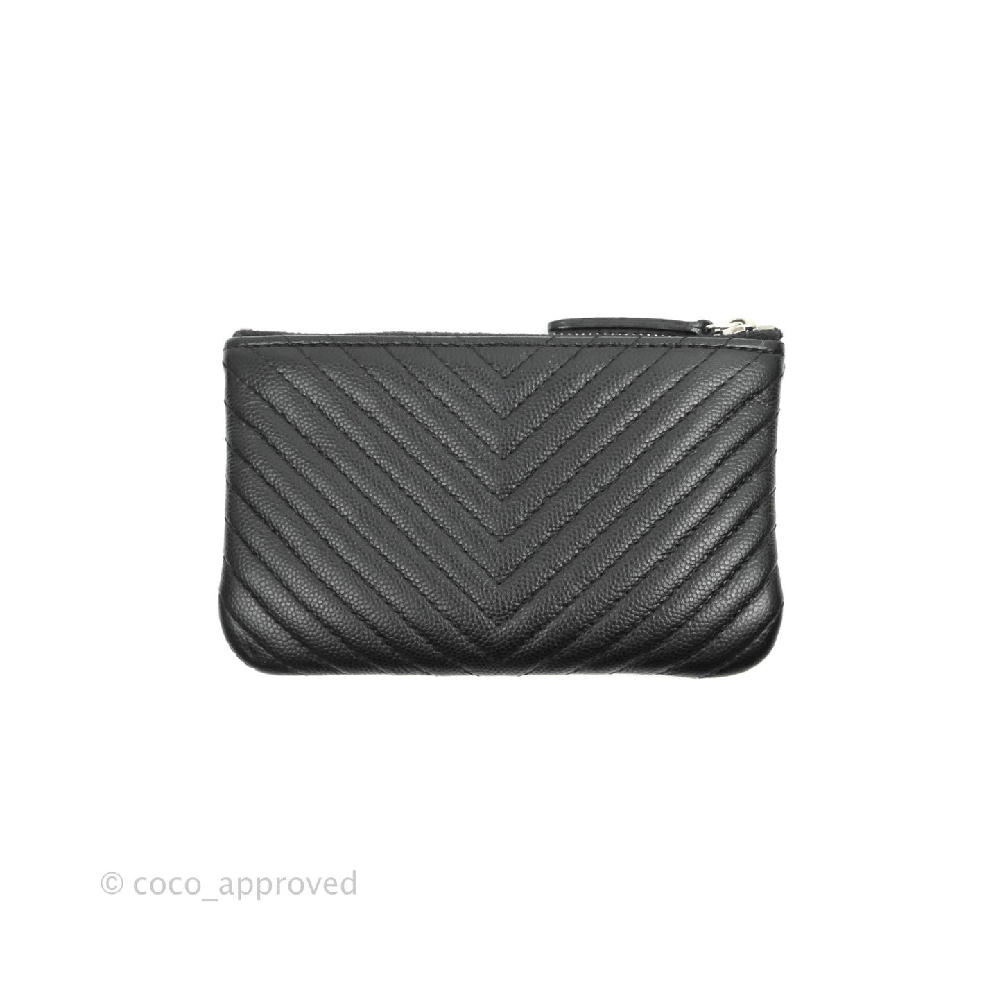 Chanel Chevron Mini O Case Black Caviar Silver Hardware