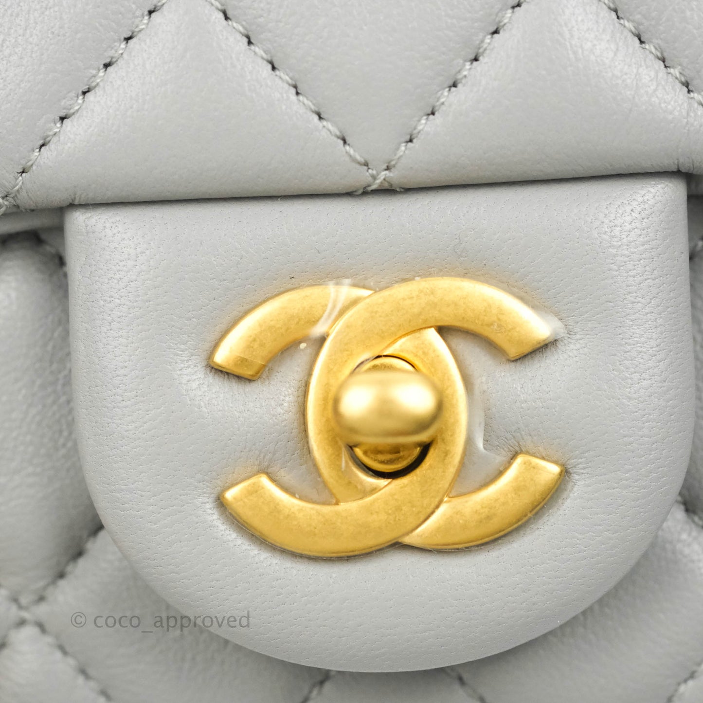 Chanel Pearl Crush Mini Square Quilted Grey Lambskin Aged Gold Hardware