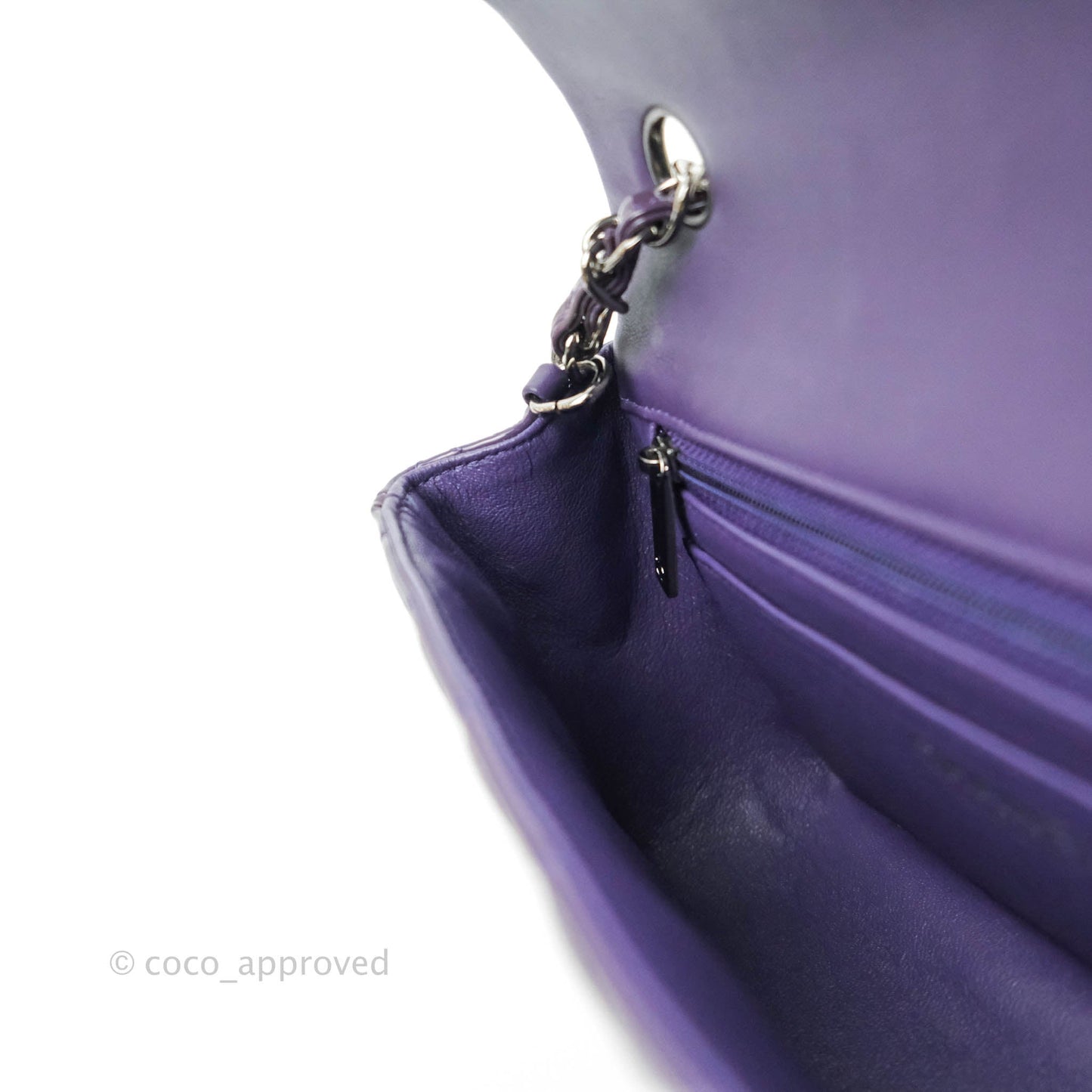 Chanel Quilted Mini Rectangular Flap Purple Patent Gun Metal