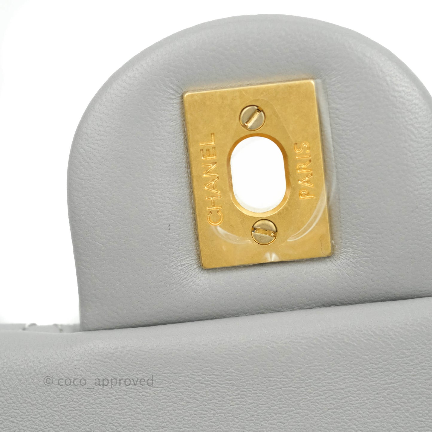 Chanel Mini Rectangular Pearl Crush Quilted Grey Lambskin Aged Gold Hardware