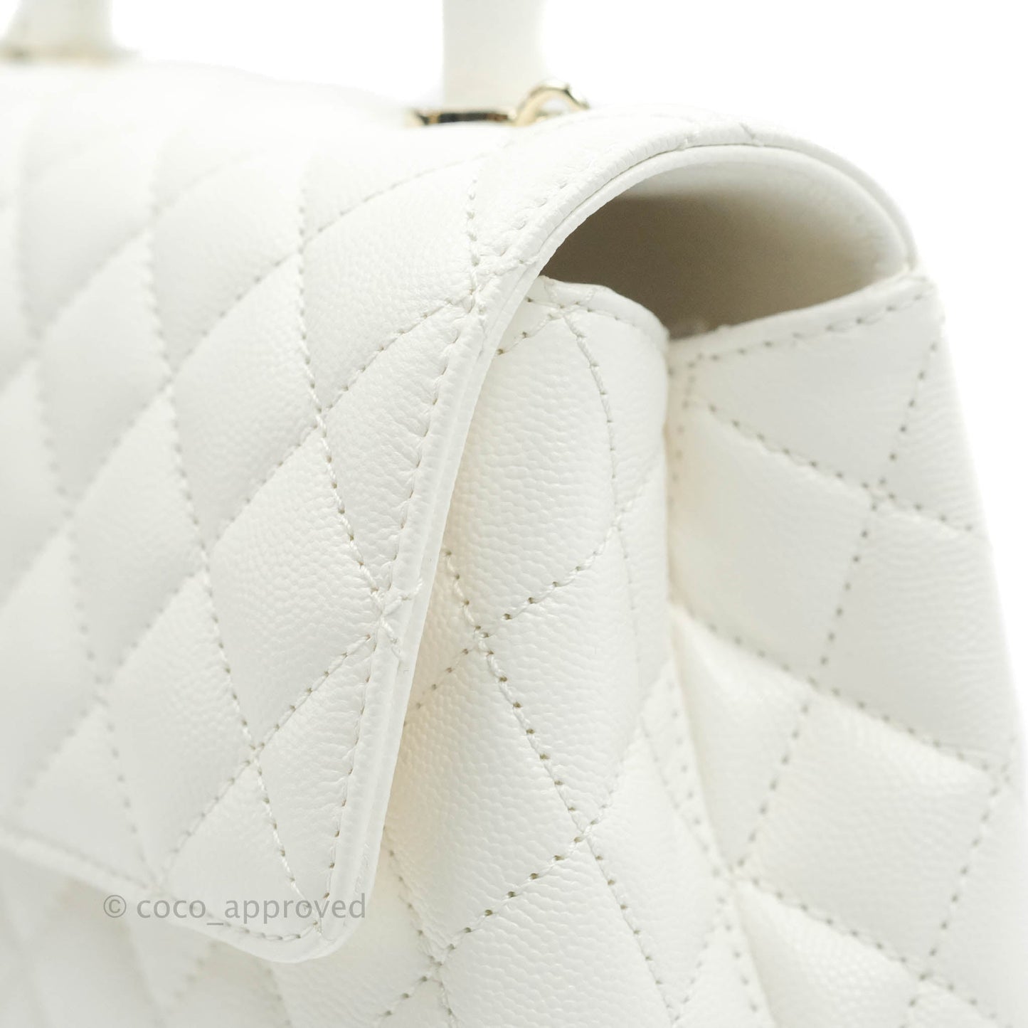 Chanel Mini (Small) Coco Handle Quilted White Caviar Gold Hardware