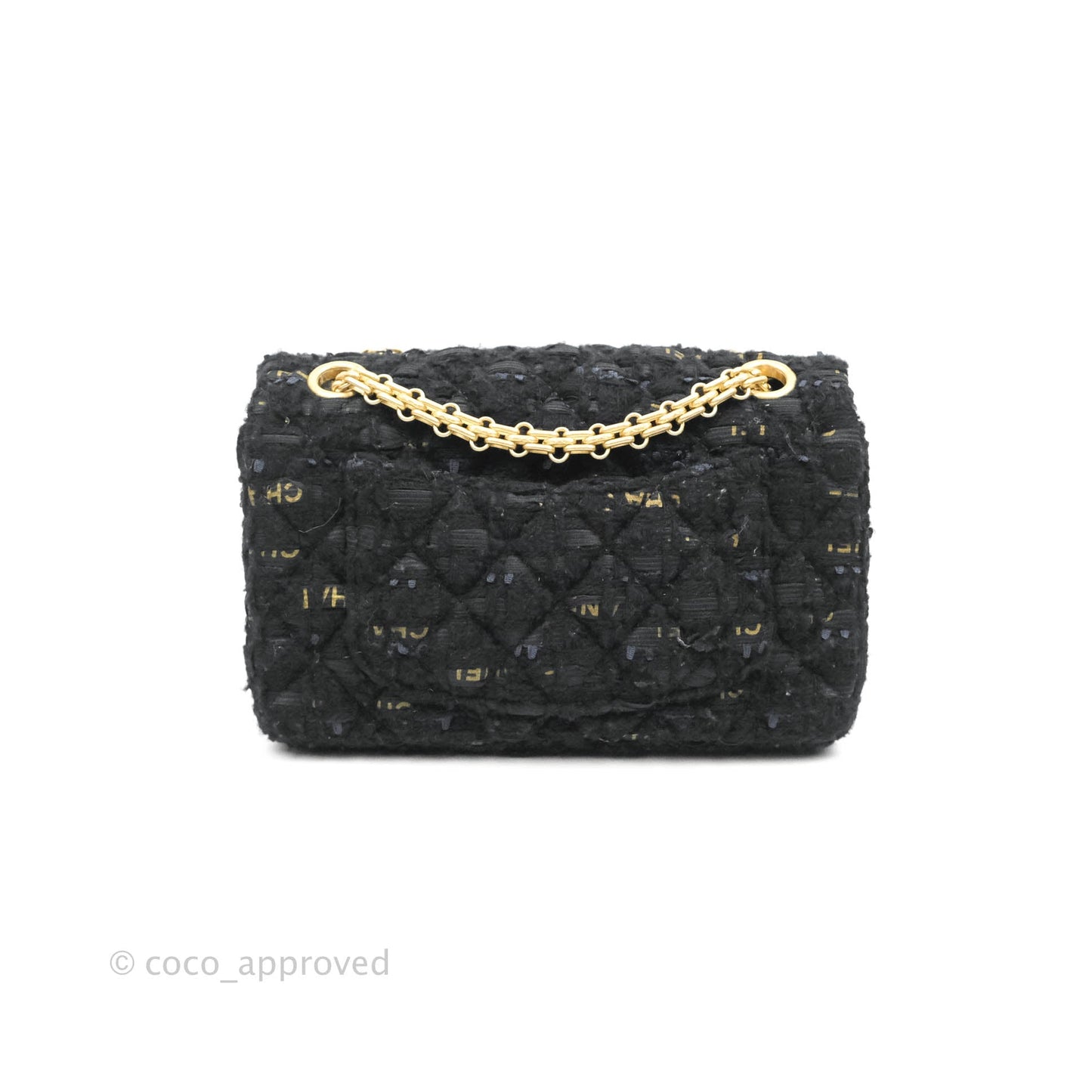 Chanel Mini Reissue 224 Tweed Black Aged Gold Hardware