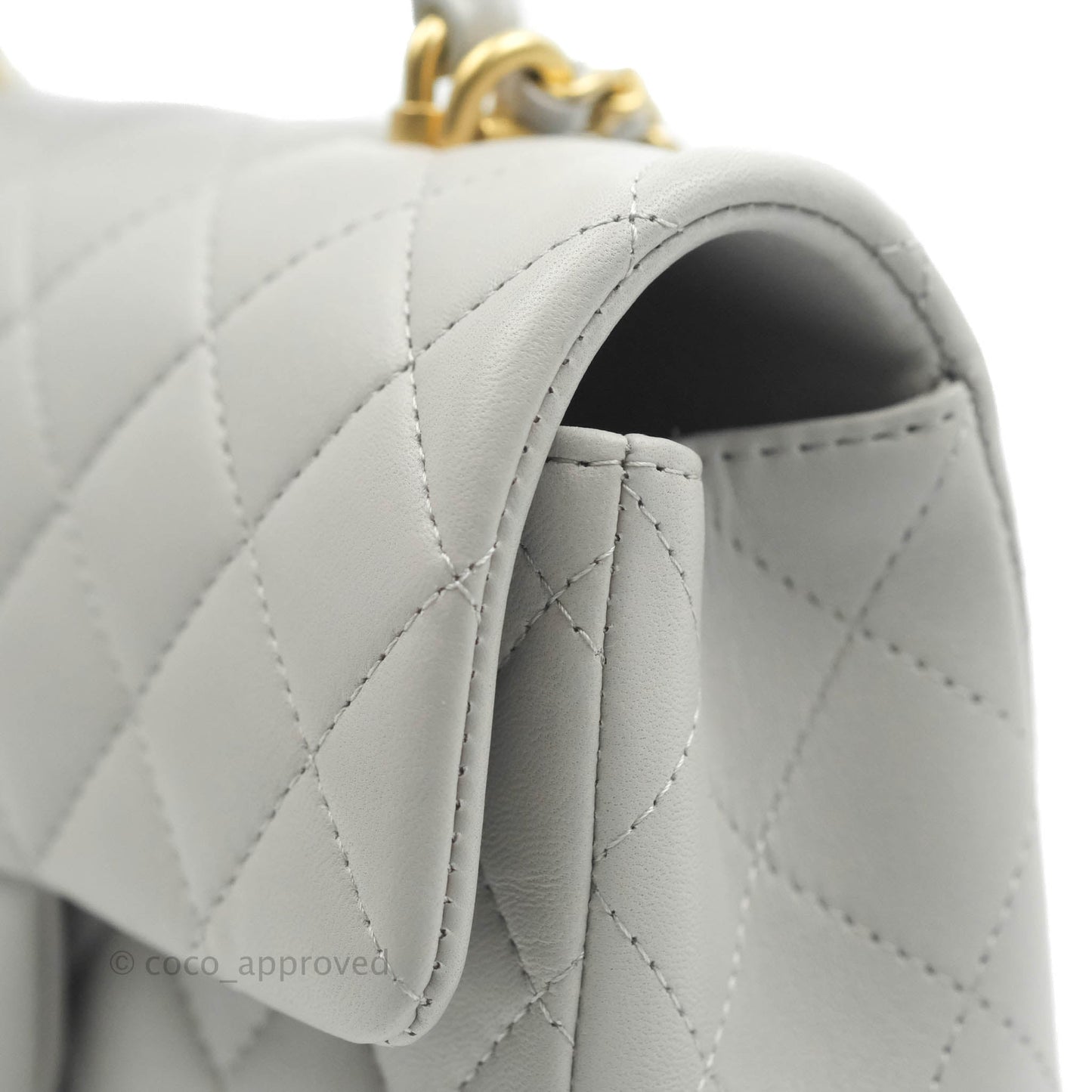 Chanel Top Handle Mini Rectangular Flap Bag Grey Lambskin Aged Gold Hardware
