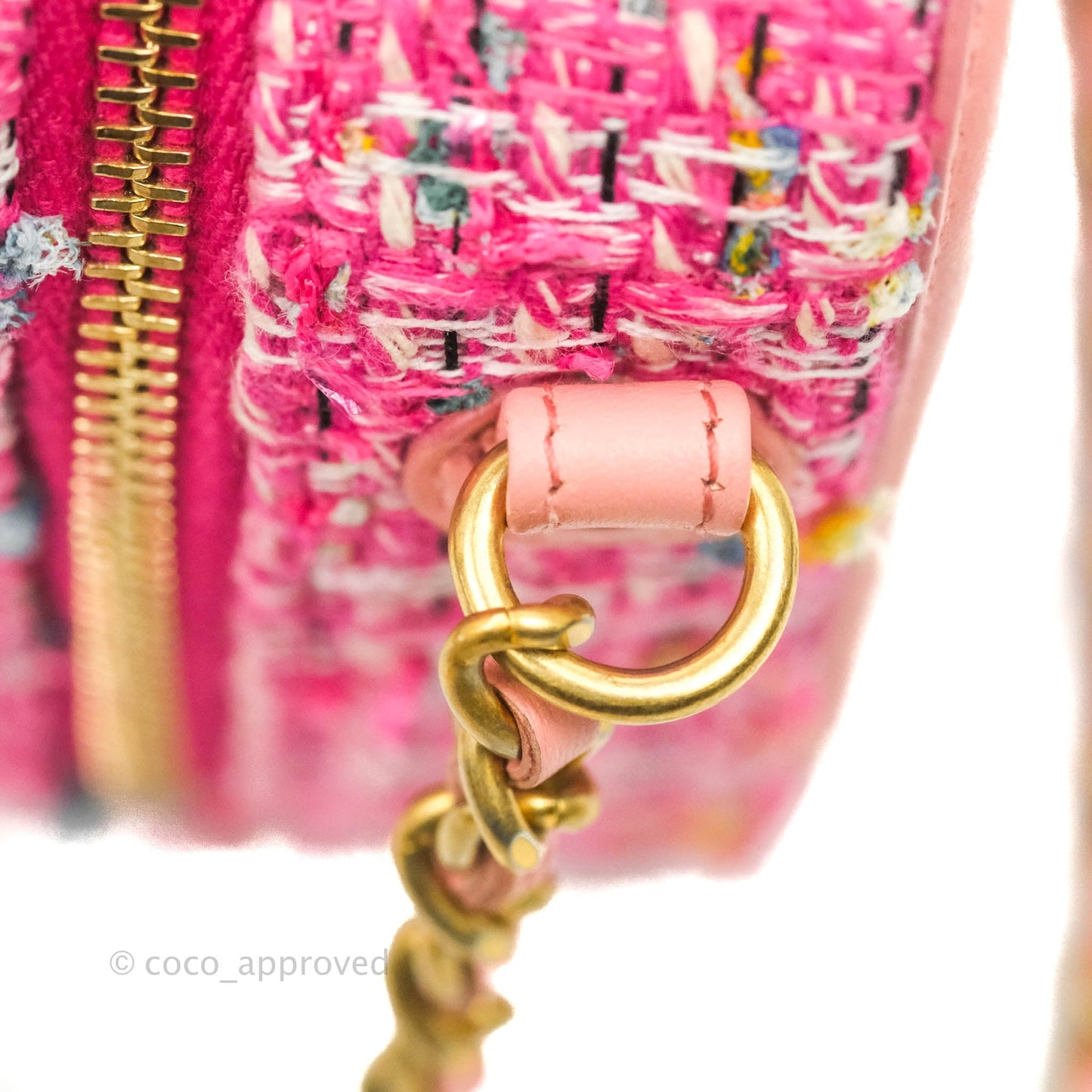 Chanel CC Filigree Vanity Clutch With Chain Pink Tweed