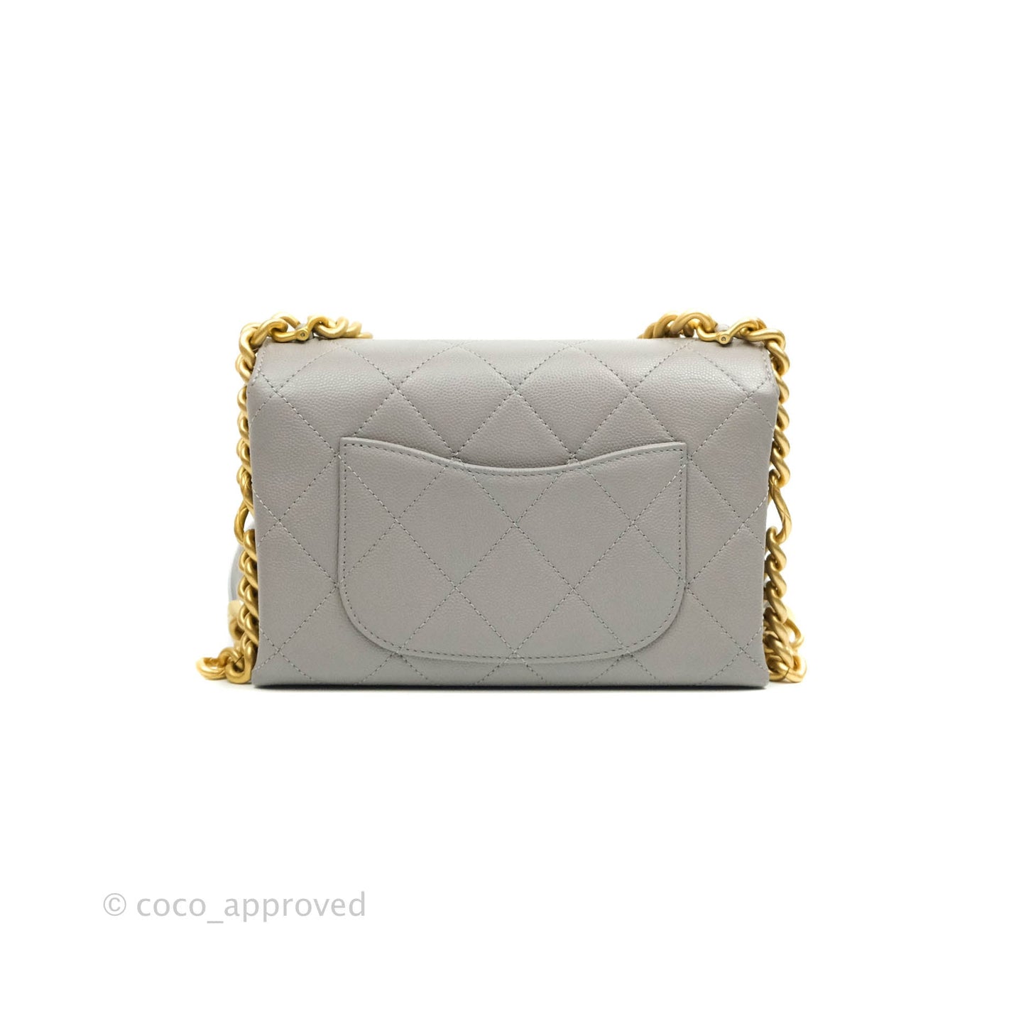 Chanel Flat Quilted Mini Flap Bag Grey Caviar Aged Gold Hardware 21B