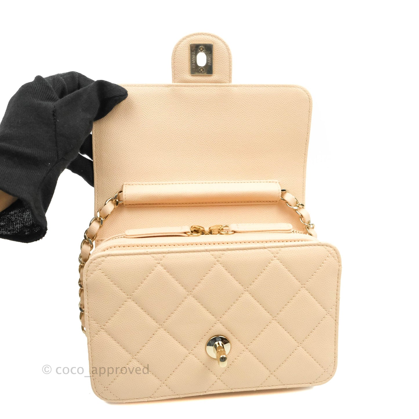 Chanel Quilted Small Like The Wallet Flap Light Beige Caviar Light Gold Hardware 22C