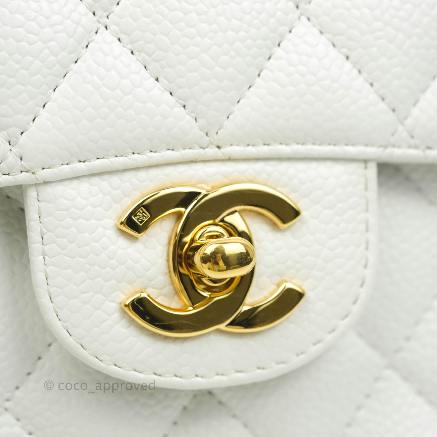 Chanel Quilted M/L Medium Double Flap White Caviar Gold Hardware