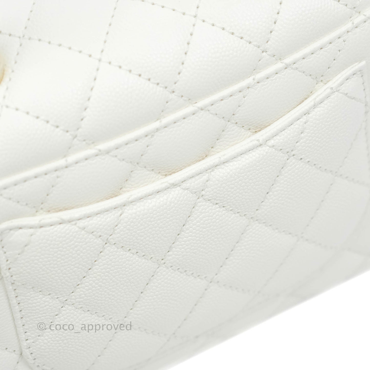 Chanel Mini (Small) Coco Handle Quilted White Caviar Gold Hardware
