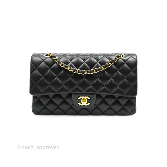 Chanel Classic M/L Medium Double Flap Black Lambskin Gold Hardware