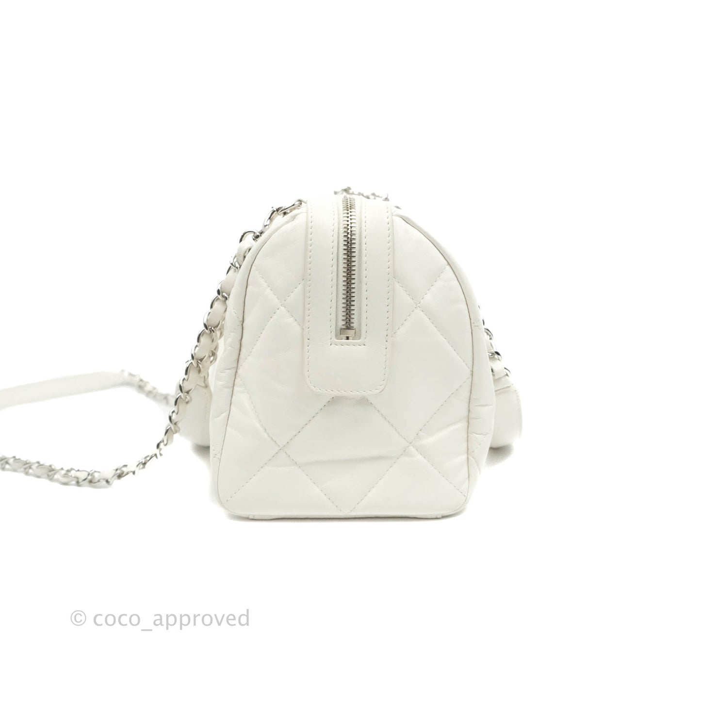 Chanel Calfskin Small Bowling Bag White Silver Hardware