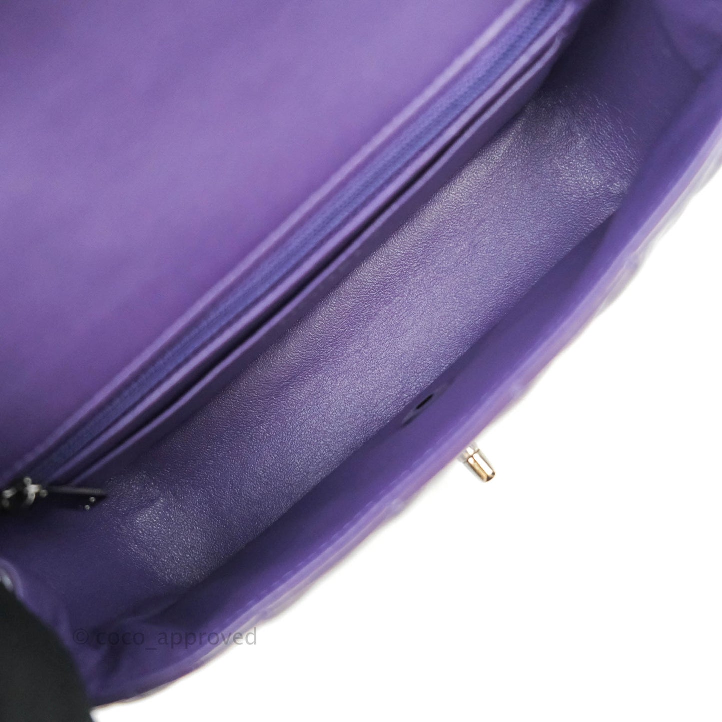 Chanel Quilted Mini Rectangular Flap Purple Patent Gun Metal