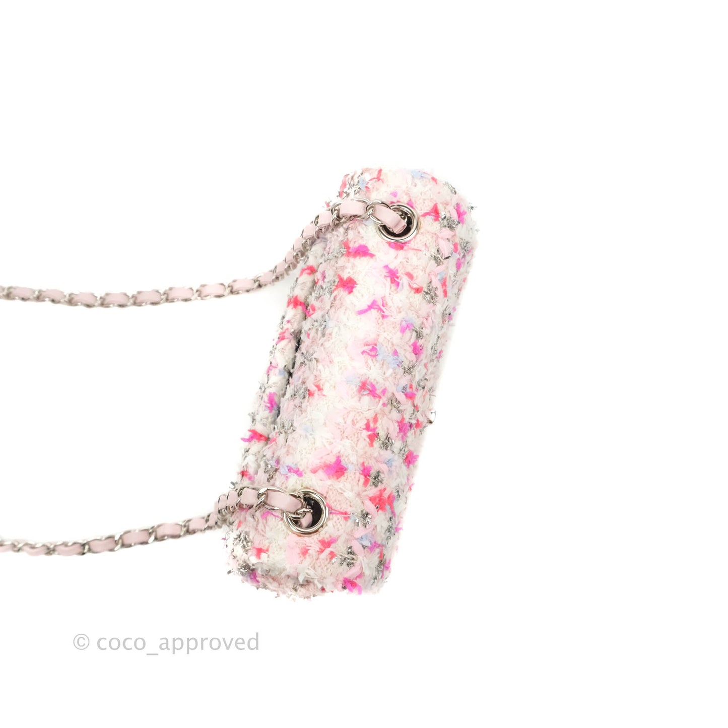 Chanel Mini Rectangular Pink Glitter Tweed Flap Silver Hardware 18S