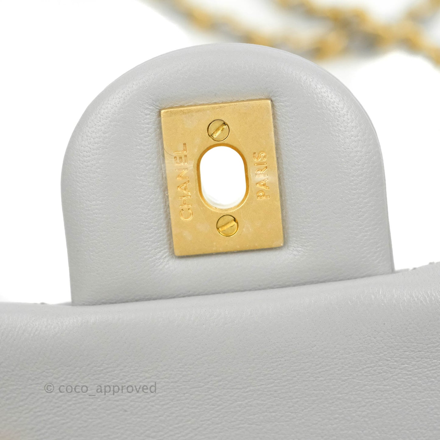 Chanel Pearl Crush Mini Square Quilted Grey Lambskin Aged Gold Hardware