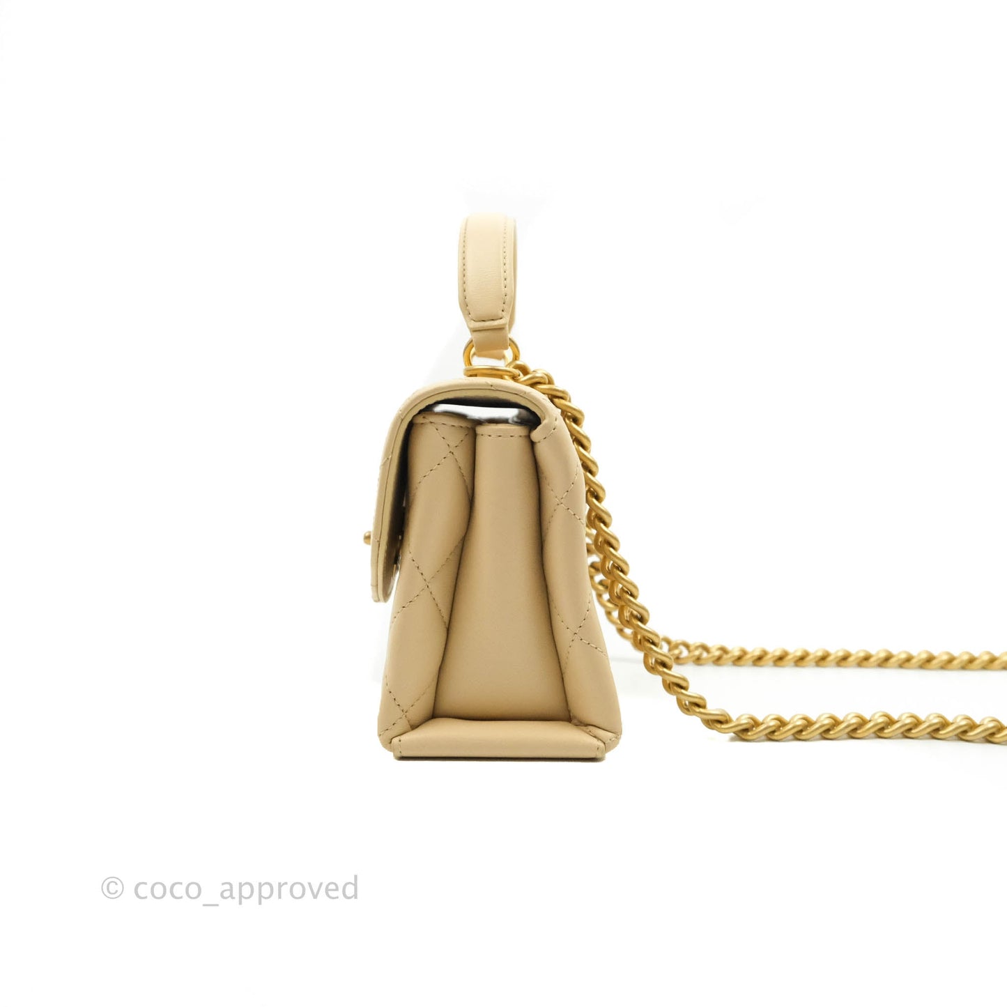 Chanel Top Handle Flap Bag Light Beige Lambskin Aged Gold Hardware