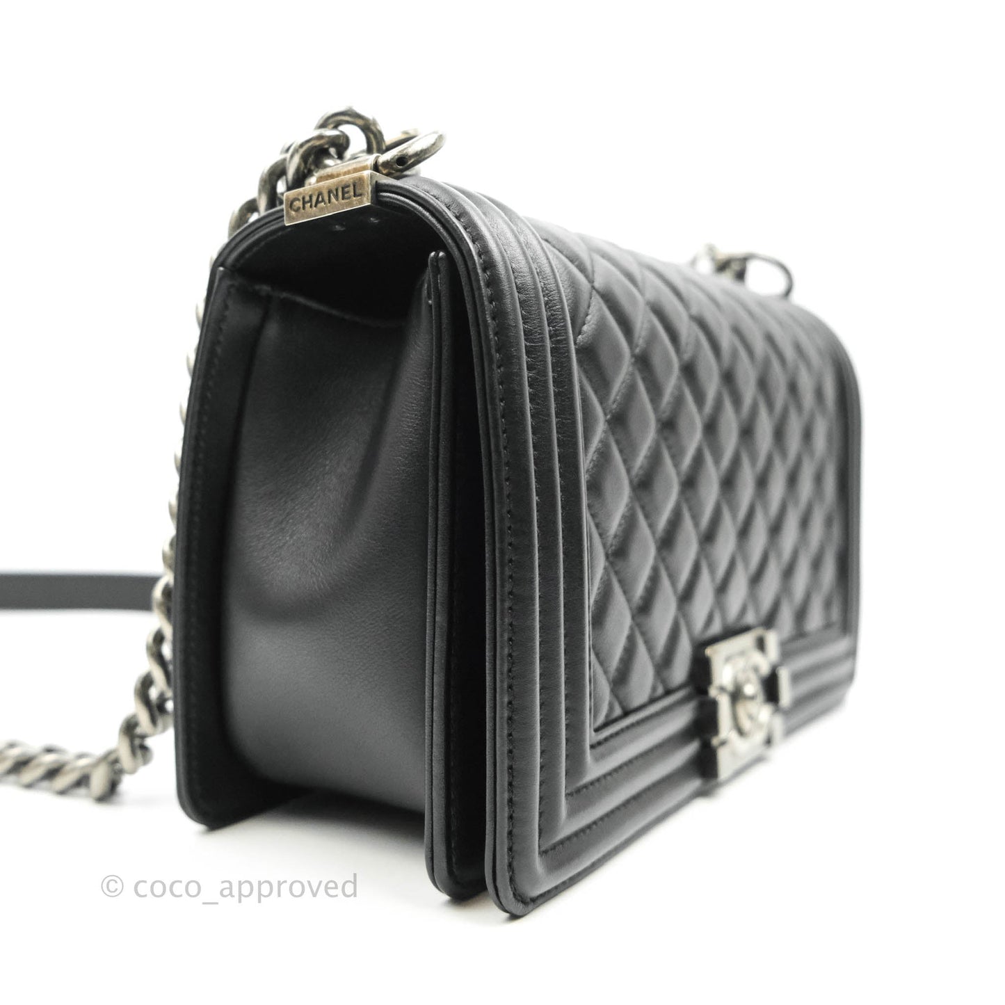 Chanel Quilted Medium Black Calfskin Boy Flap Ruthenium Hardware