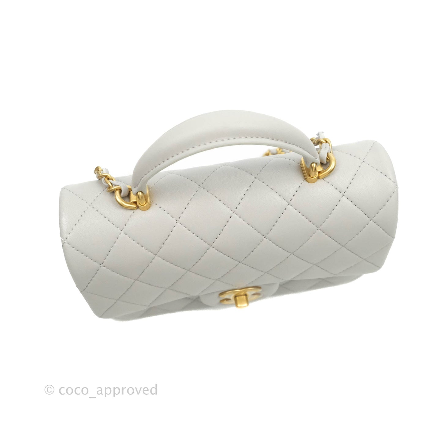 Chanel Top Handle Mini Rectangular Flap Bag Grey Lambskin Aged Gold Hardware