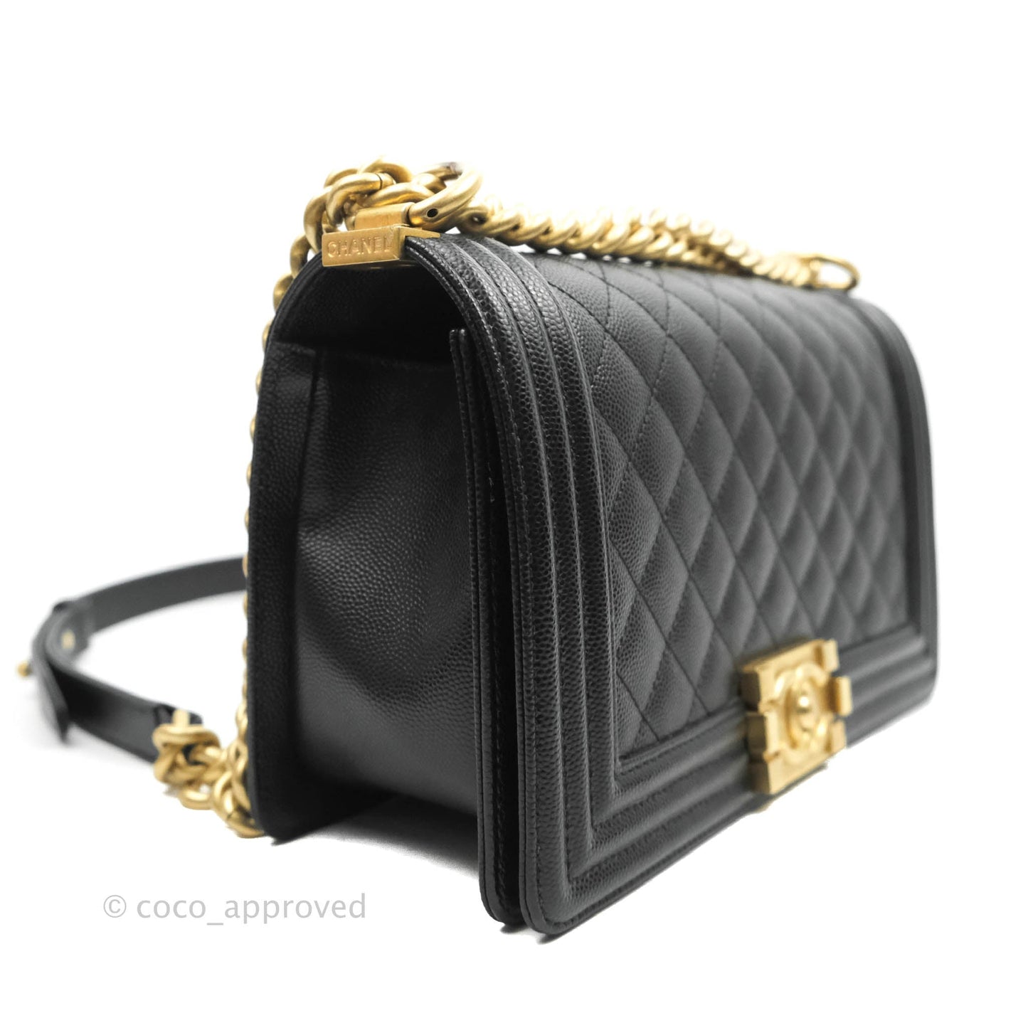 Chanel Medium Quilted Boy Black Caviar Aged Gold Hardware