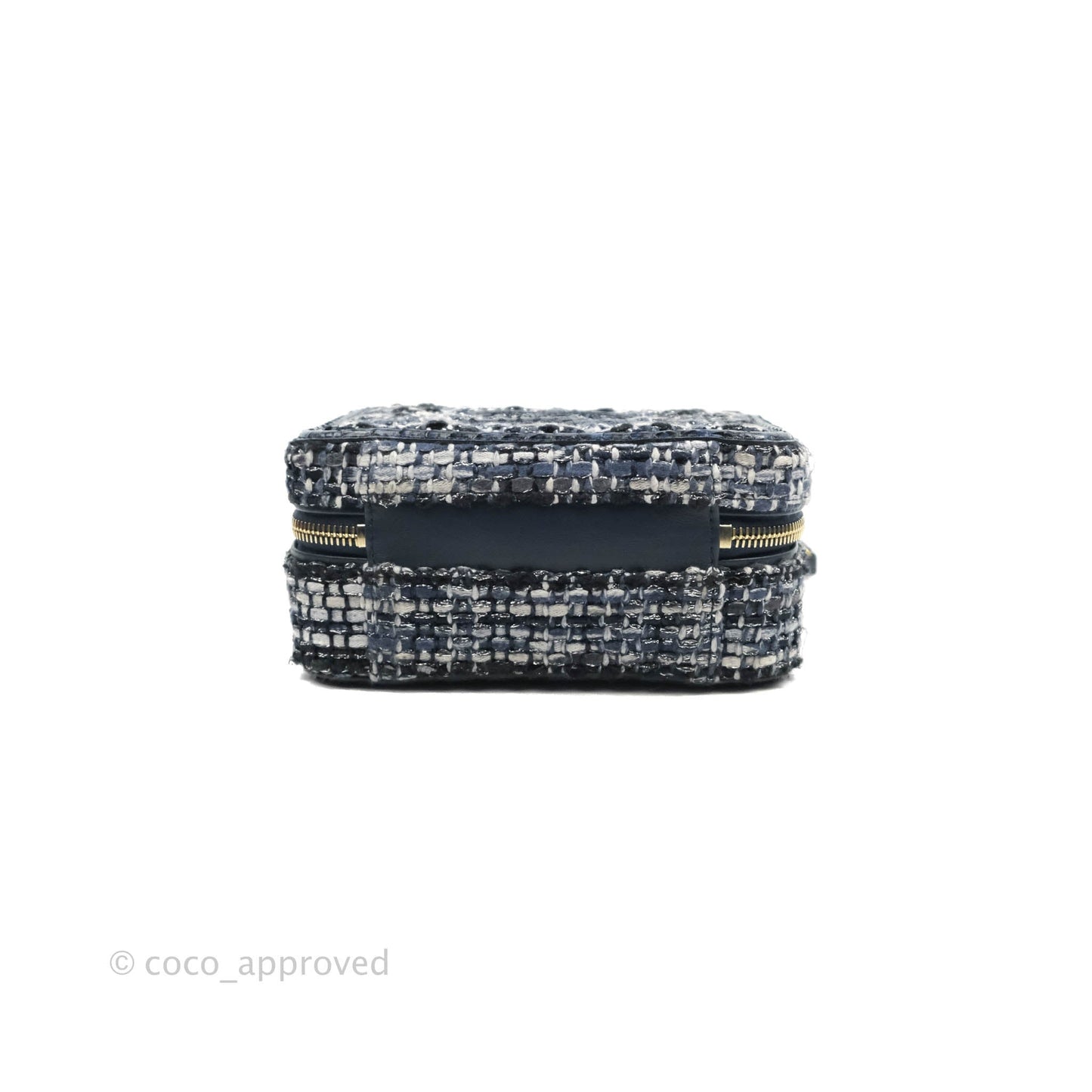 Chanel Quilted Small CC Filigree Vanity Case Navy Tweed Python Handle