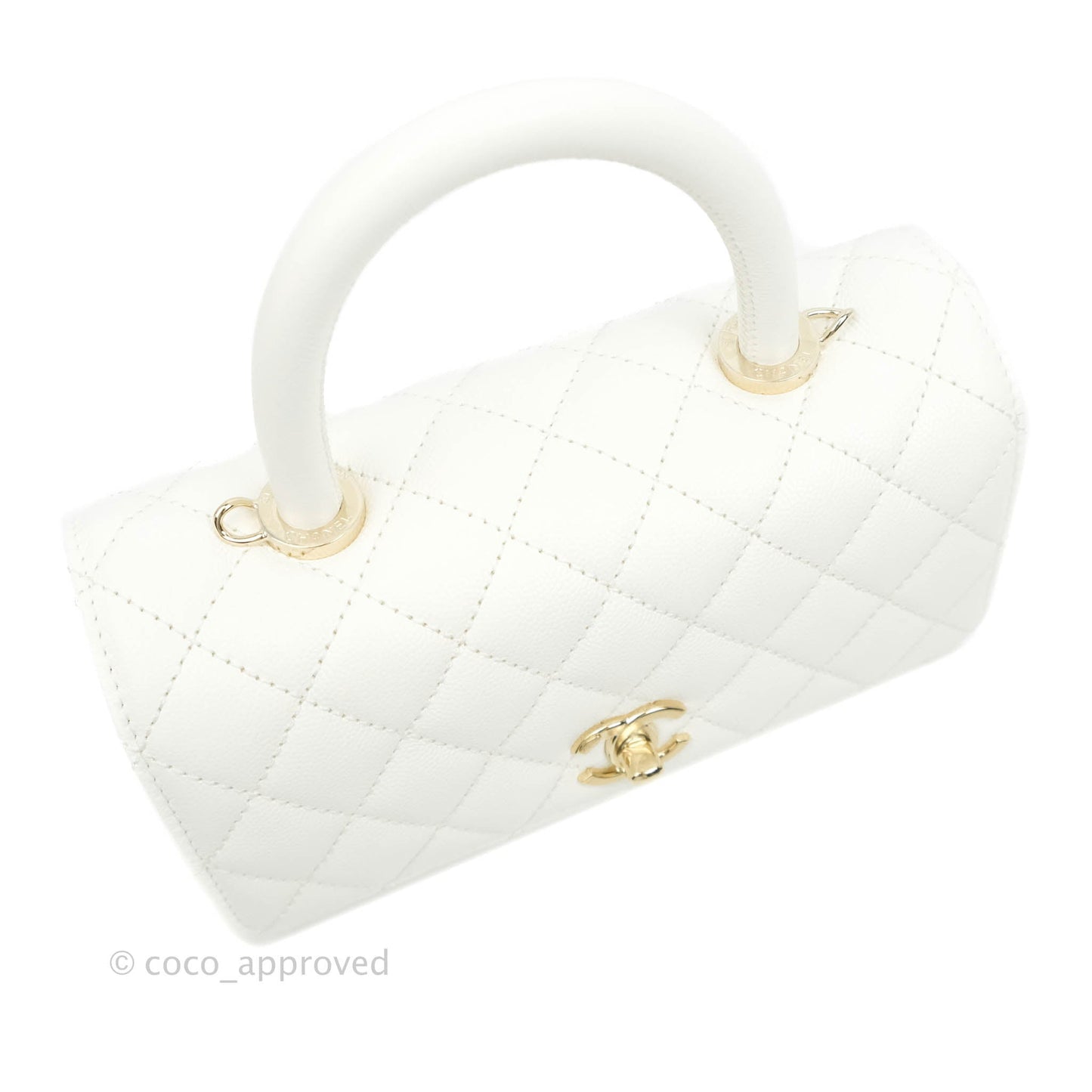 Chanel Mini (Small) Coco Handle Quilted White Caviar Gold Hardware