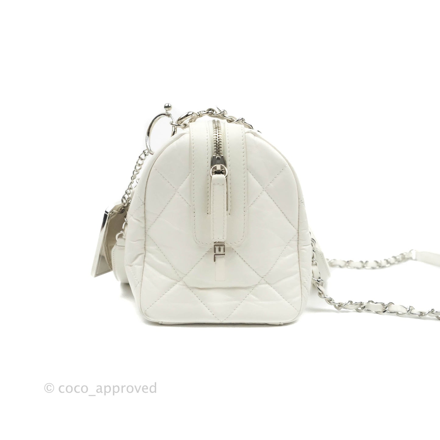 Chanel Calfskin Small Bowling Bag White Silver Hardware