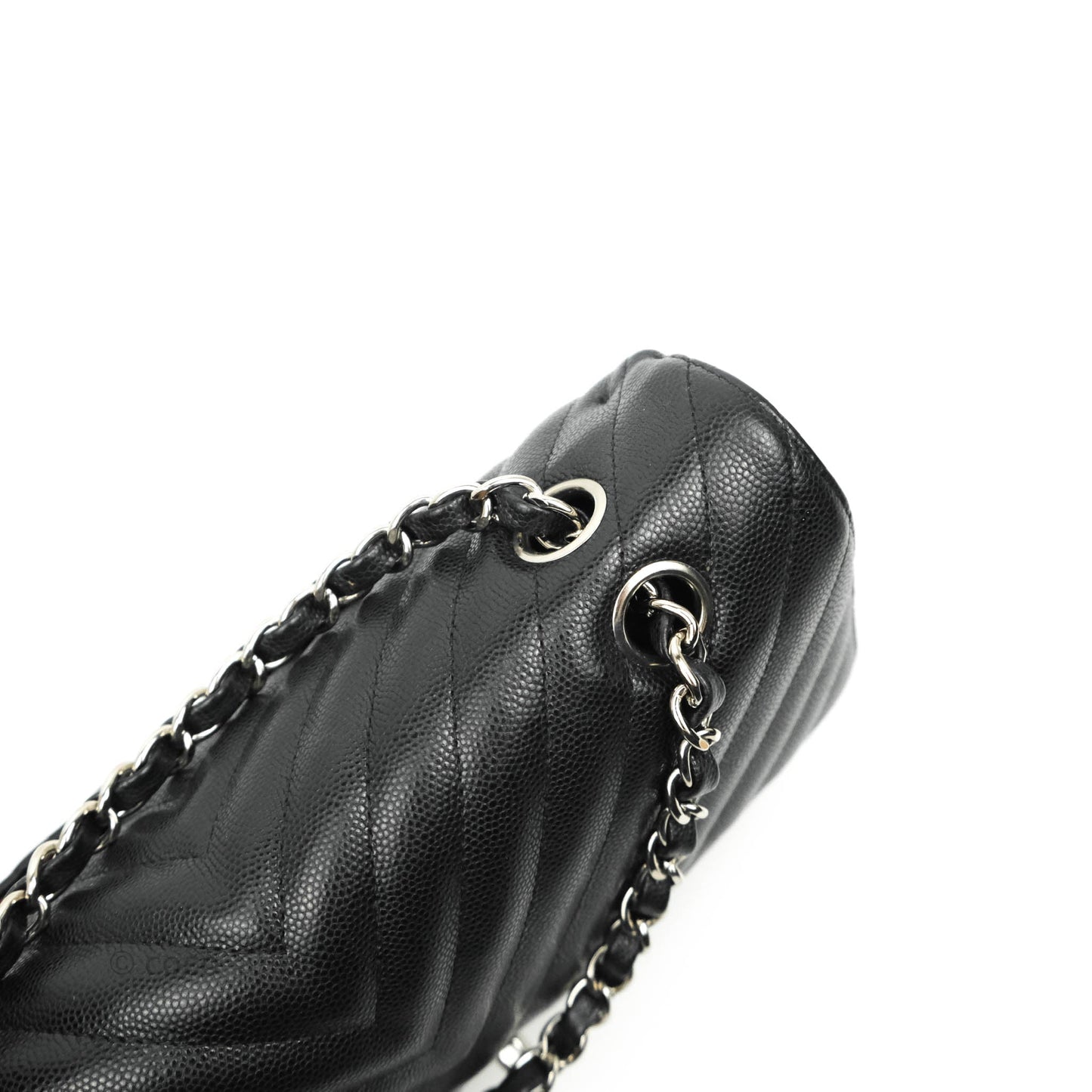 Chanel Classic M/L Medium Chevron Double Flap Black Caviar Silver Hardware