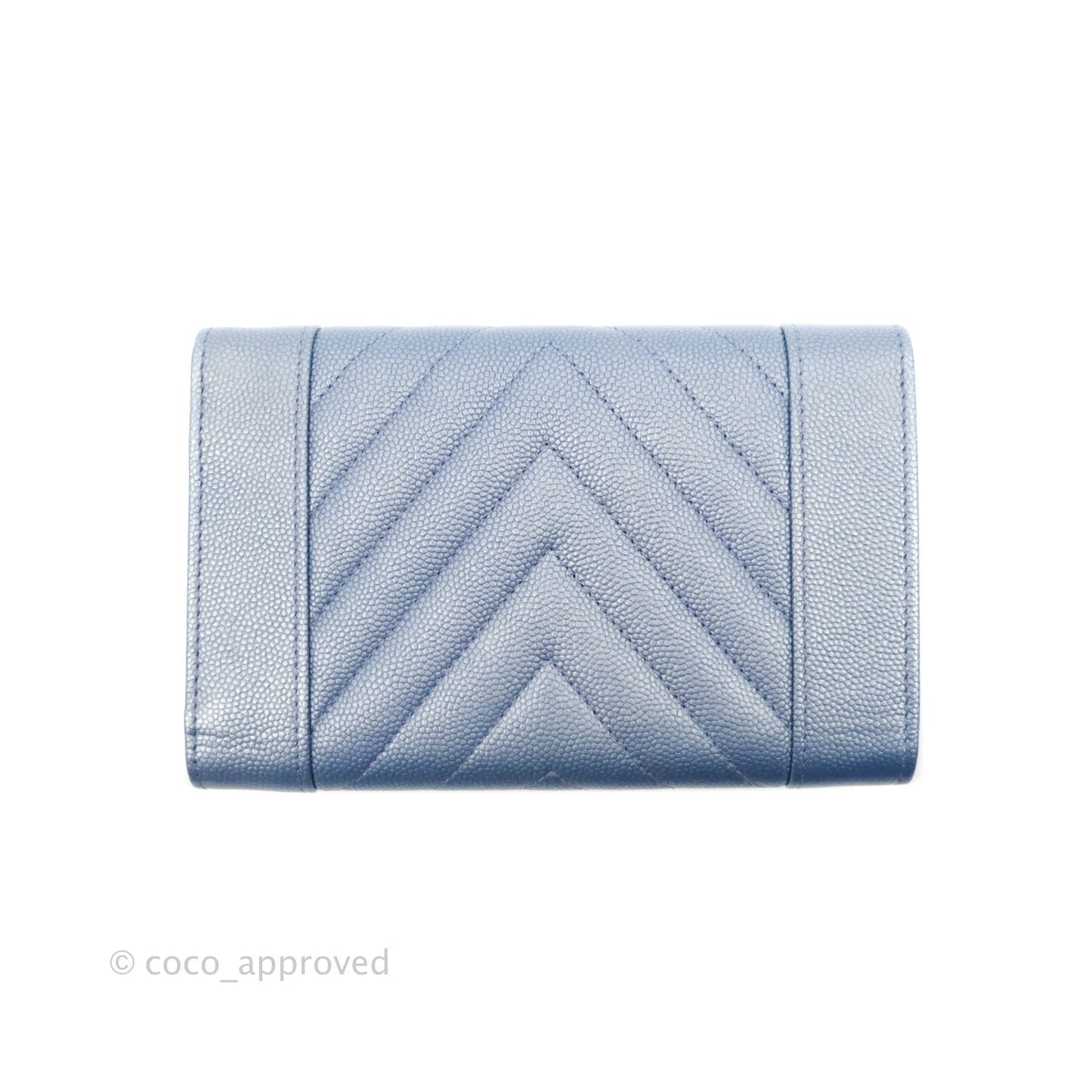 Chanel Chevron Mademoiselle Wallet Iridescent Blue Caviar Silver Hardware