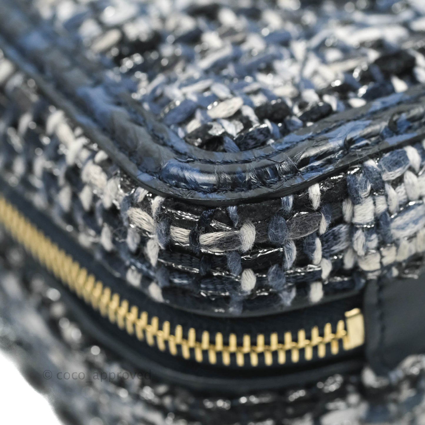 Chanel Quilted Small CC Filigree Vanity Case Navy Tweed Python Handle